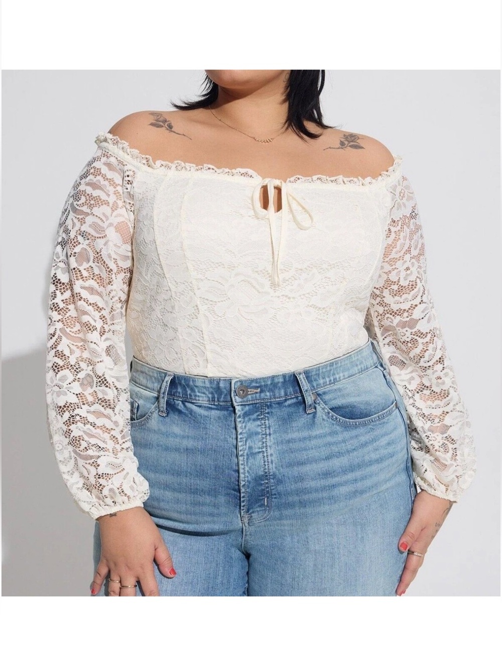 TORRID Cream Lace Off Shoulder Corset Seamed Top 2XL New With Tags